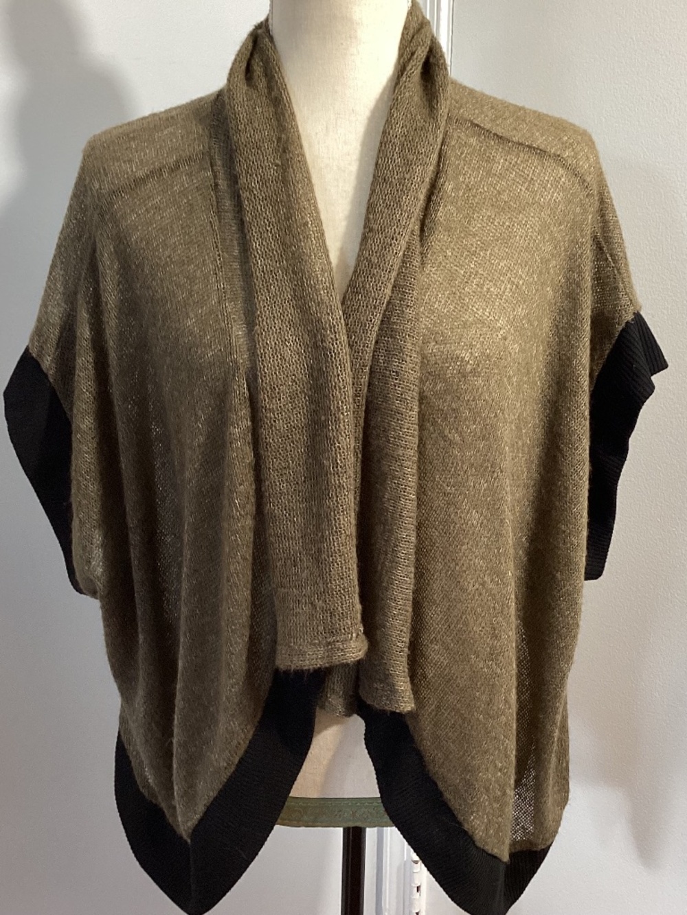 VTG RACHEL TYLER  2X KNIT LIGHT BROWN SHORT CARDIGAN BOLERO CASCADE FRONT